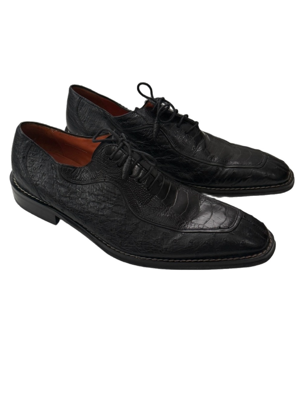 Mezlan Platinum Men’s Black Ostrich Leather Lace-up Wingtip Oxfords Spain 10.5